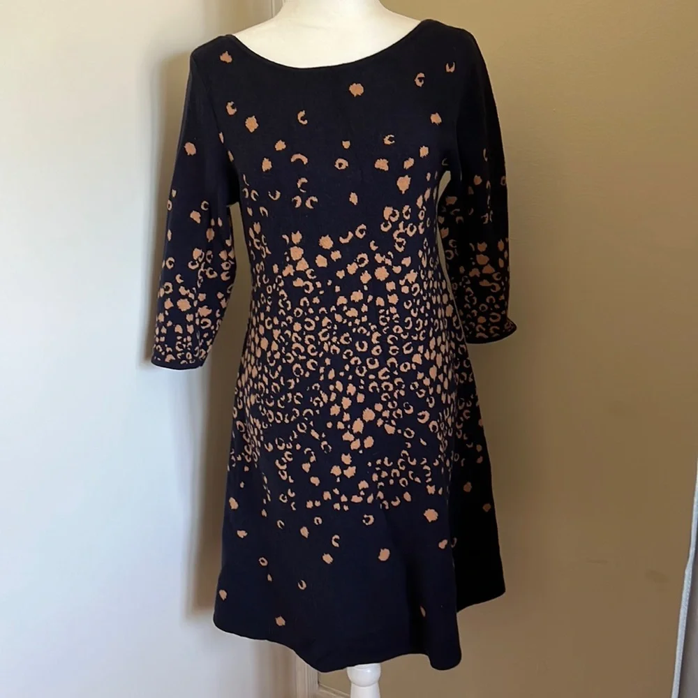 New Sexy Low Back Sweater Dress Blue Brown Cheetah Leopard Print M - Picture 5 of 12
